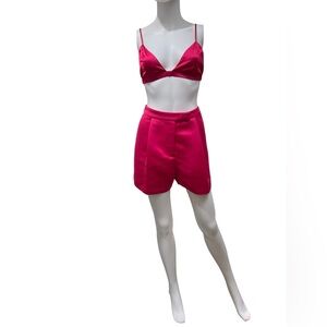 Because of Alice- FULL SET- pink bralette and high waisted satin shorts/Size L